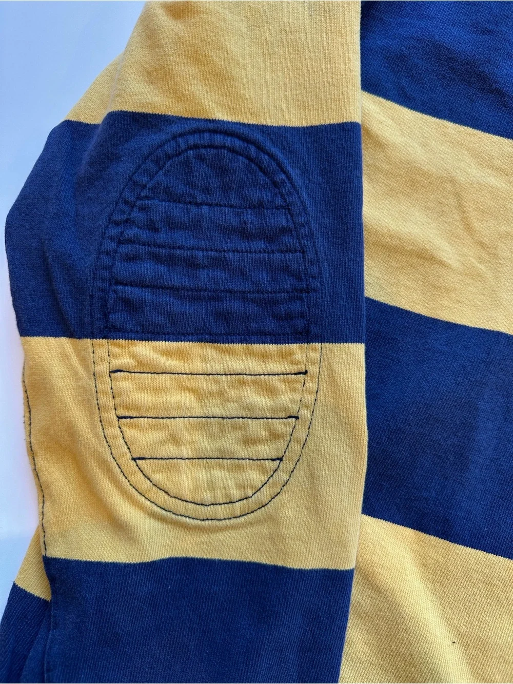 Polo Ralph Lauren Rugby Shirt XXL Custom Fit Navy Gold Striped Elbow Patch
